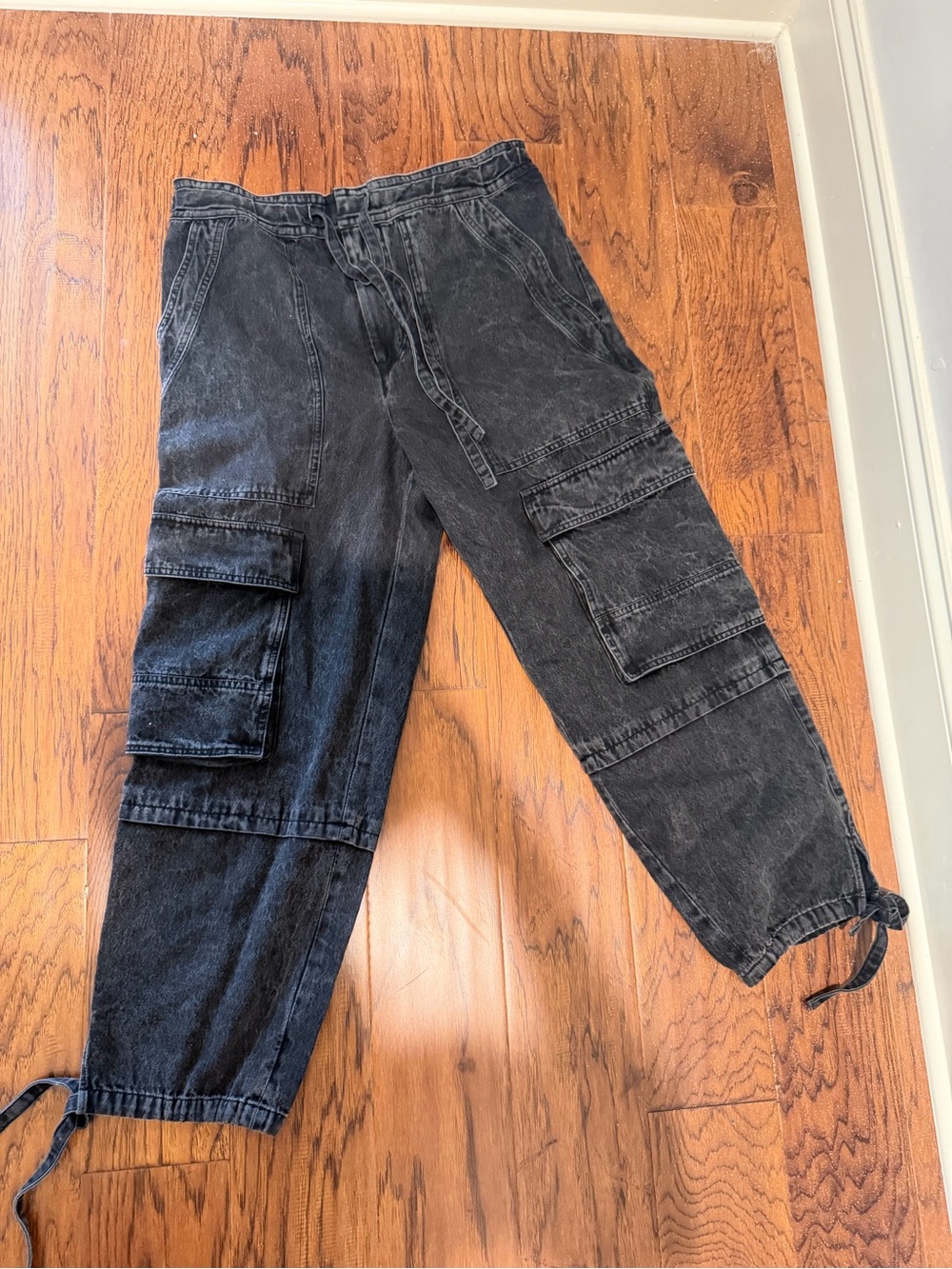 Isabel Marant Black Washed Cargo Joggers with Drawstring Cuffs